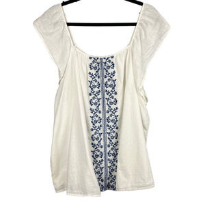 Lane Bryant 100% Cotton Embroidered Cap Sleeve Blouse Size 24